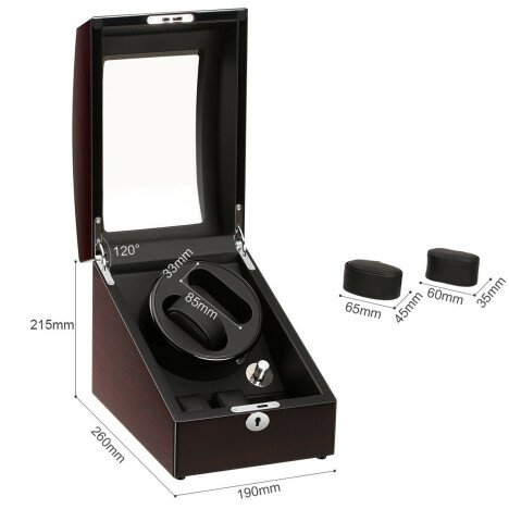 Cutie pentru intors ceasuri automatice iUni Watch Winder 2 + 3 spatii depozitare, Mahon