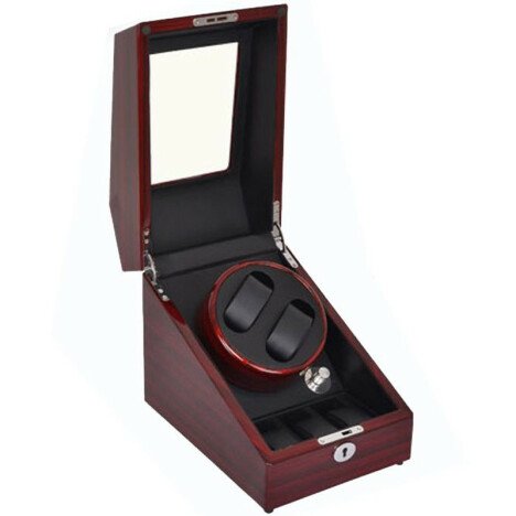 Cutie pentru intors ceasuri automatice iUni Watch Winder 2 + 3 spatii depozitare, Mahon